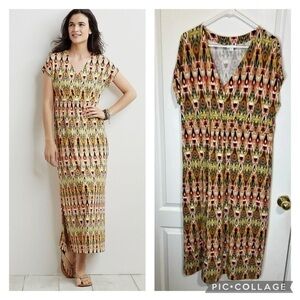 J.Jill Aztec Ikat Print Stretch Jersey Maxi Long dress size L